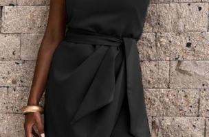 Elegantna mini haljina s jednom naramenicom i suknjom na preklop Ireland, crna