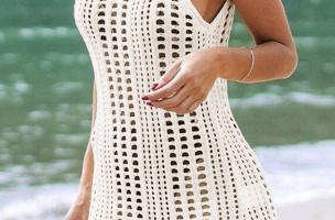 Moderna pletena haljina za plažu Babetta, bijela