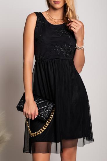 Elegantna haljina s okruglim vratnim izrezom i pletenim detaljima Dilana, crna