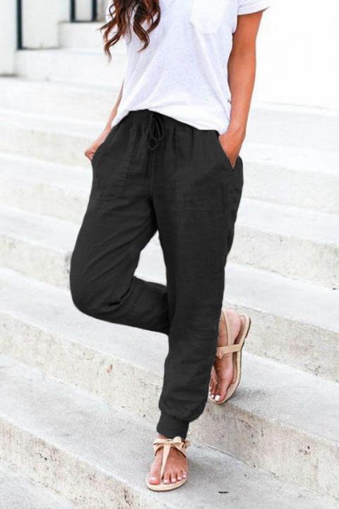 Moderne dugačke hlače s džepovima, rastezljive u struku Amory, crne