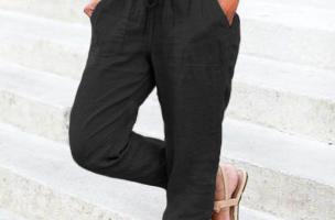 Moderne dugačke hlače s džepovima, rastezljive u struku Amory, crne