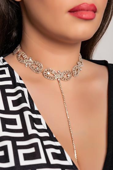 Elegantna ogrlica s umjetnim detaljima od kamena i tankom ogrlicom Dagma, zlatne boje