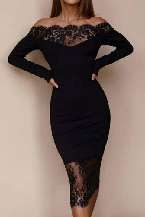 Elegantna haljina s dugim rukavima i prozirnim čipkastim detaljem Avignon, crna
