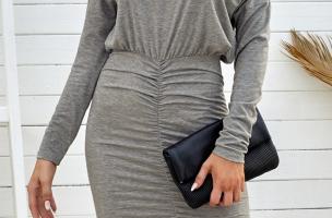 Elegantna mini haljina s dugim rukavima i asimetričnim izrezom Sesimbra, siva