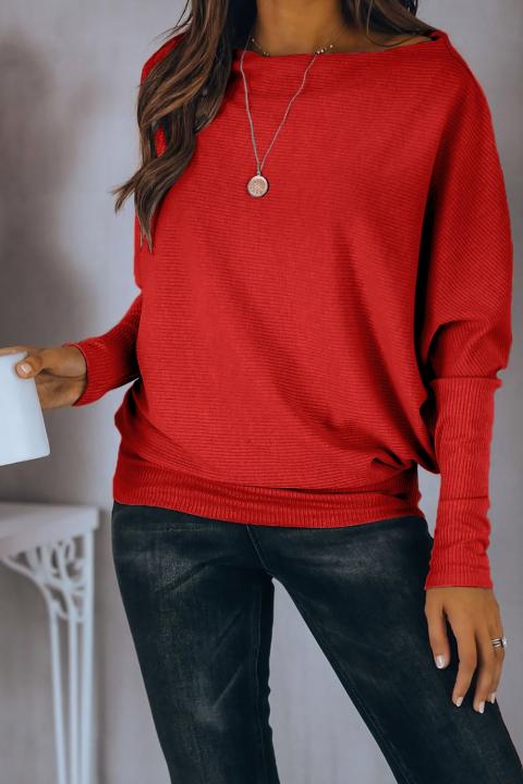 Elegantna široka majica s lađa izrezom i širokim rukavima Danica, crvena