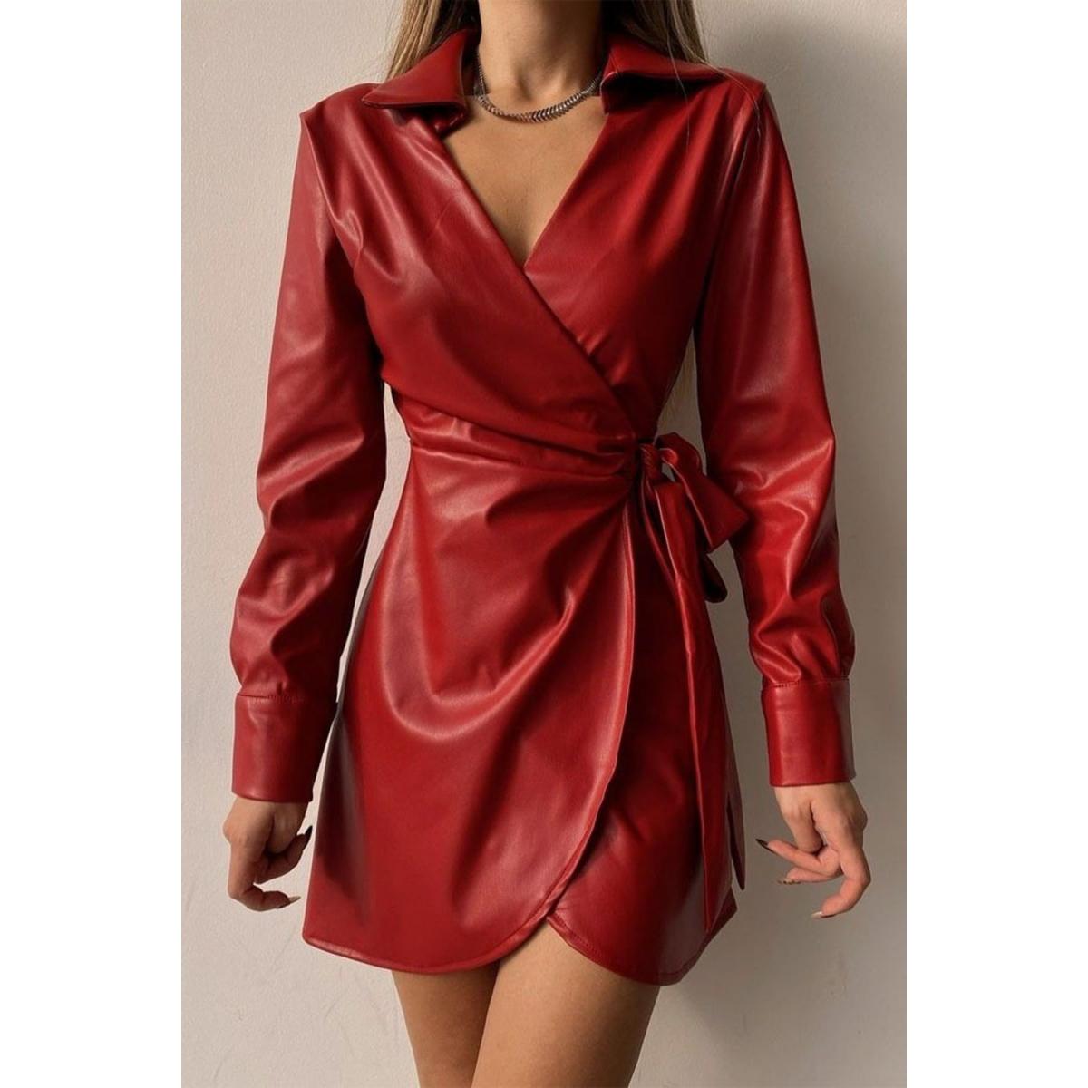 Elegantna Mini Haljina Od Umjetne Kože Pellita, Crvena