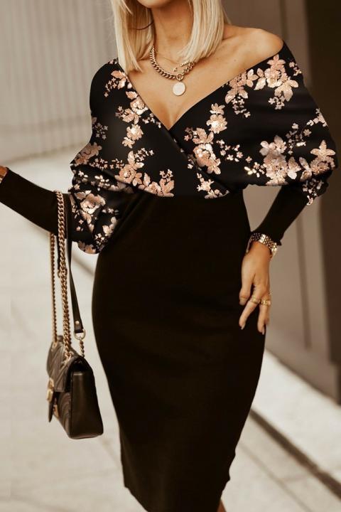 Elegantna midi haljina s cvjetnim uzorkom Xarema , crna