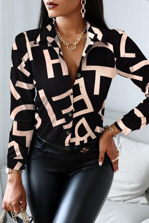Elegantna bluza sa uzorkom slova Medelina, crna