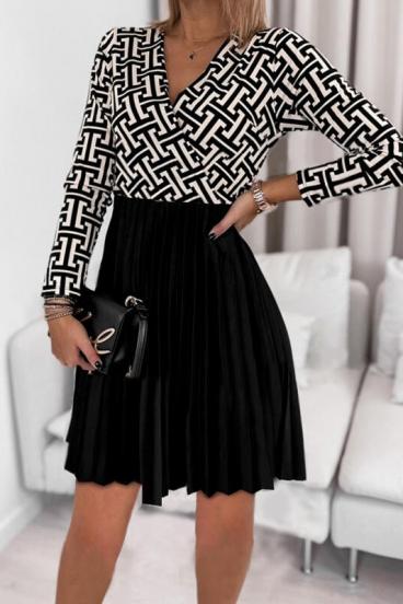 Elegantna mini haljina s plisiranom suknjom i modernim uzorkom Leonessa, crna