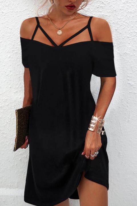 Elegantna mini haljina kratkih rukava, otvorenih ramena s naramenicama Cecina, crna