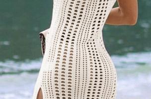 Moderna pletena haljina za plažu Babetta, bijela