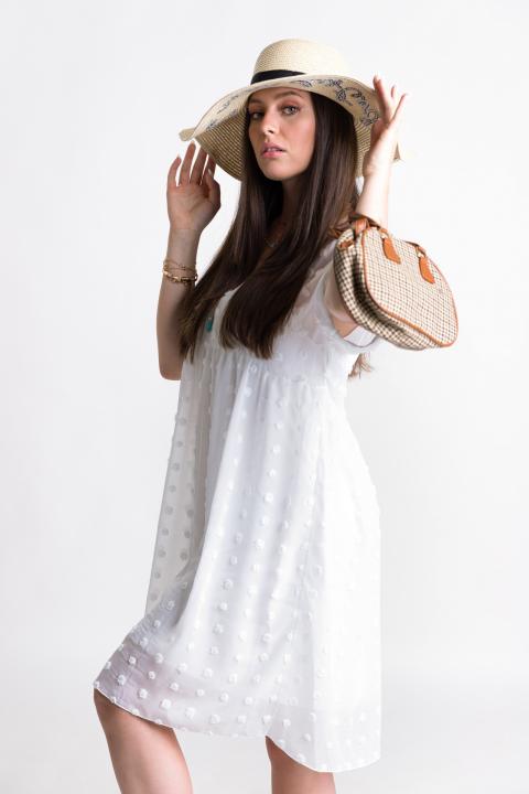 Elegantna mini haljina na točkice s kratkim rukavima Amilla, bijela