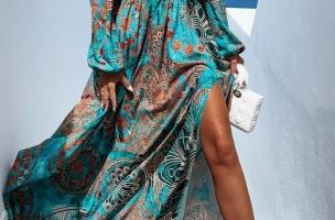 Elegantna maxi haljina s uzorkom Montella, svijetlo plava