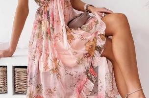 Elegantna maxi haljina s uzorkom Noalla, svijetlo roza