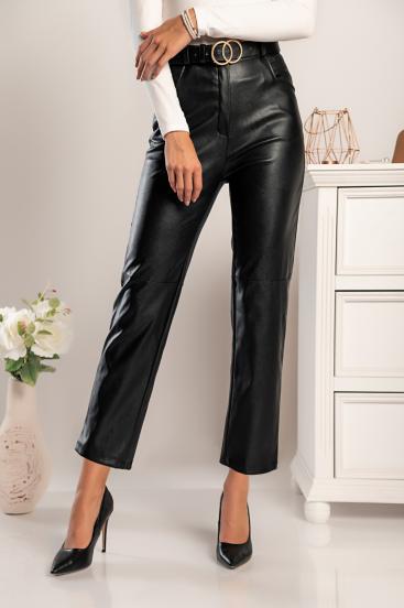 Elegantne hlače od umjetne kože Vinyola, crne