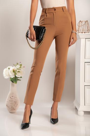 Elegantne duge hlače visokog struka Amposta, boje deve