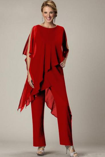 Komplet elegantne prozirne tunike i dugih hlača Claudette, crvene boje