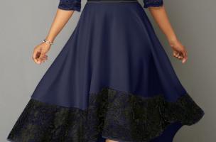 Elegantna haljina s čipkom Bianca, tamno plava