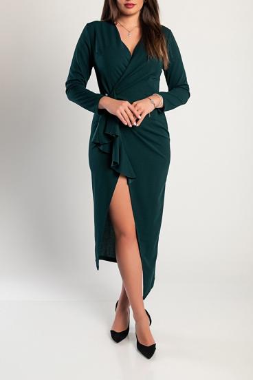 Elegantna haljina sa volanima i 3/4 rukavima Brynlee, tamnozelena