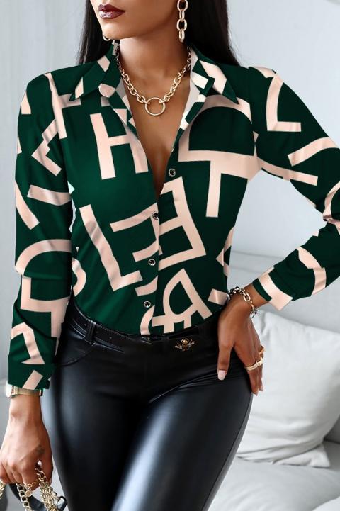Elegantna bluza s uzorkom slova Medelina, zelena