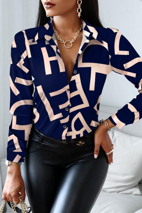 Elegantna bluza s uzorkom slova Medelina, plava