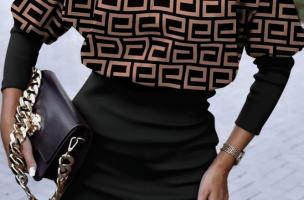 Elegantna mini haljina s uzorkom Lenta, crna