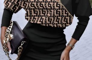 Elegantna mini haljina s uzorkom Nyca, crno-krem