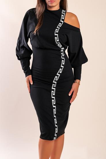 Elegantna midi haljina s uzorkom, crna