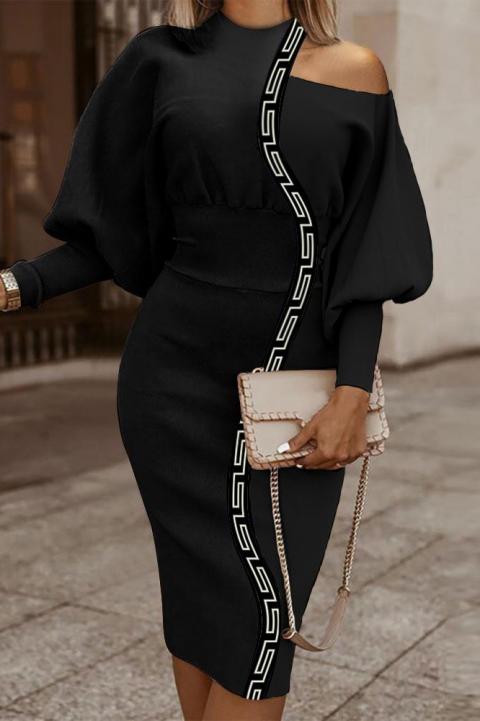 Elegantna midi haljina s uzorkom, crna