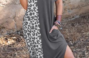 Elegantna maxi haljina s leopard uzorkom, siva