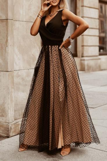 Elegantna maxi haljina na točkice, crna
