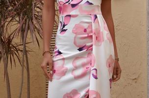 Elegantna midi haljina s cvjetnim uzorkom, roza