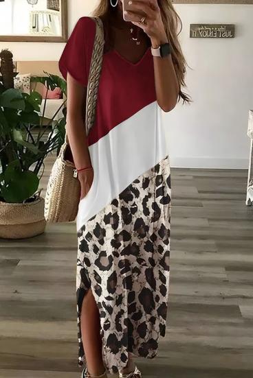 Elegantna maxi haljina s uzorkom leoparda, crvena
