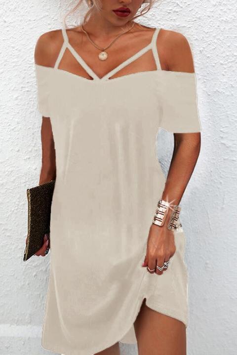 Elegantna mini haljina kratkih rukava, otvorenih ramena i naramenica Cecina, krem