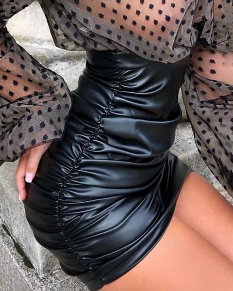 Uska mini suknja od umjetne kože Ginerve, crna
