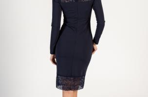 Elegantna haljina s dugim rukavima i prozirnim čipkastim detaljem Avignon, tamnoplava