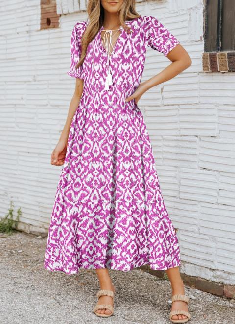 Maxi haljina s geometrijskim uzorkom, roza