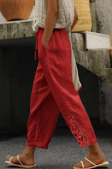 Elegantne pamučne hlače s čipkom, crvene