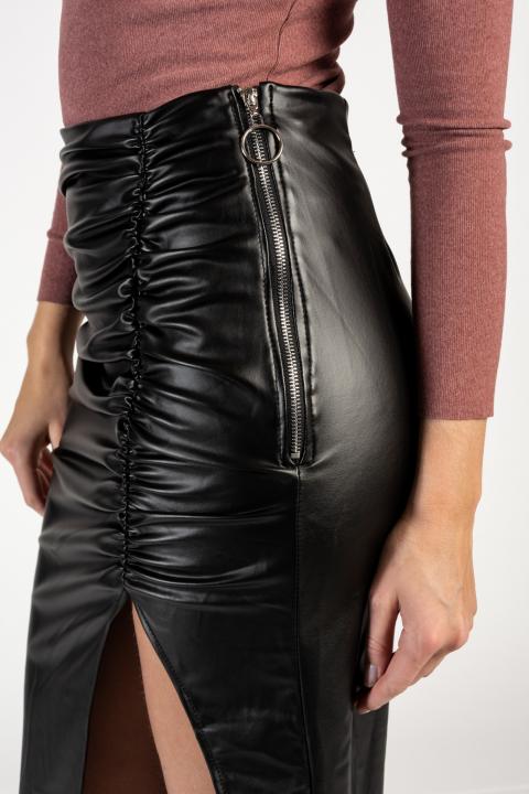 Suknja od umjetne kože s visokim strukom i prorezom Maracana, crna