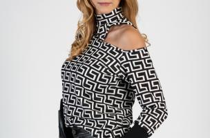 Elegantna bluza s v-izrezom i modernim uzorkom Venitya, crna