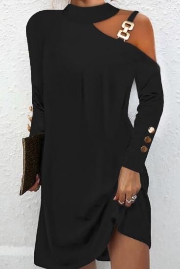 Mini haljina sa metalik detaljem, crna