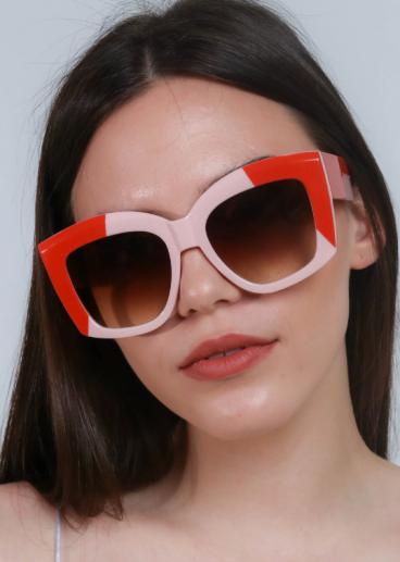 Moderne sunčane naočale u dvobojnoj kombinaciji, crveno-roze