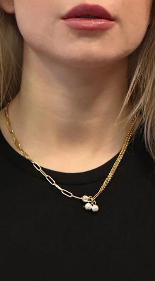 Elegantna ogrlica sa ukrasnim perlama, ART490, zlatne boje