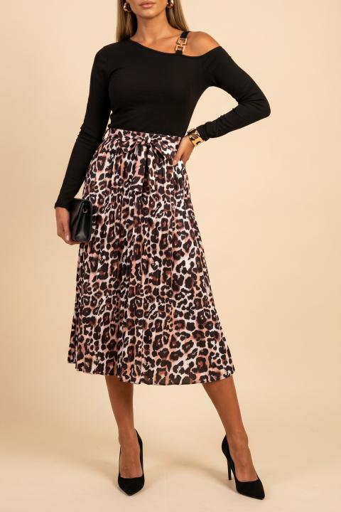 Midi haljina s uzorkom leoparda, crna