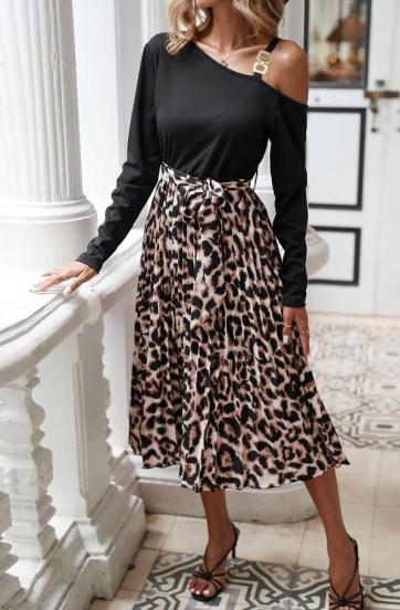 Midi haljina s uzorkom leoparda, crna