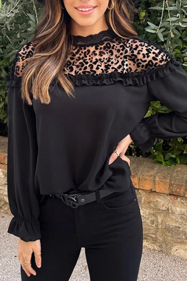Elegantna bluza s volanima, crna