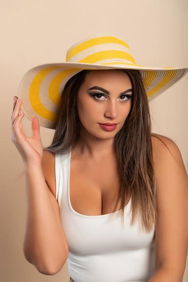 Modni šešir s printom pruga, žuti