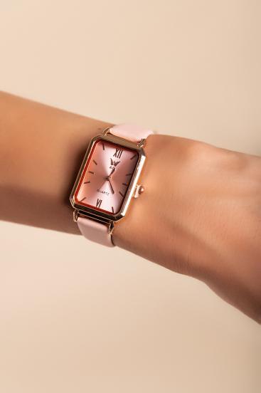 Elegantan sat s narukvicom od umjetne kože, svijetlo ružičaste boje