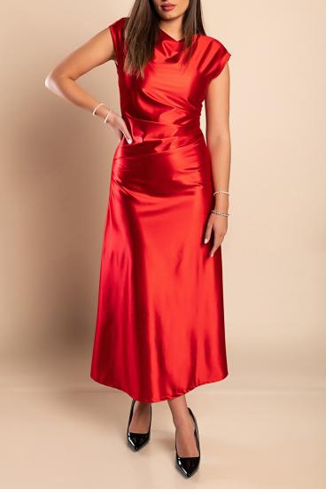 Midi haljina od imitacije satena, crvene boje