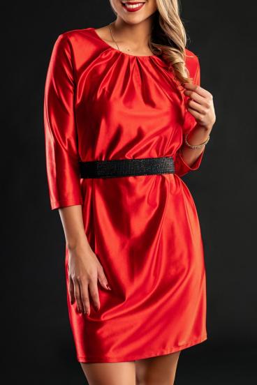 Elegantna mini haljina od imitacije satena, crvene boje